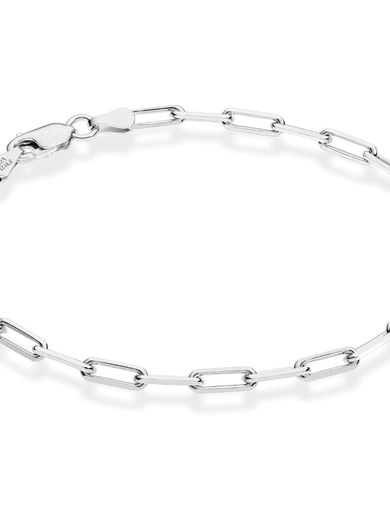 Solid 925 Sterling Silver Italian 3mm Paperclip Link Chain Bracelet For Women Me